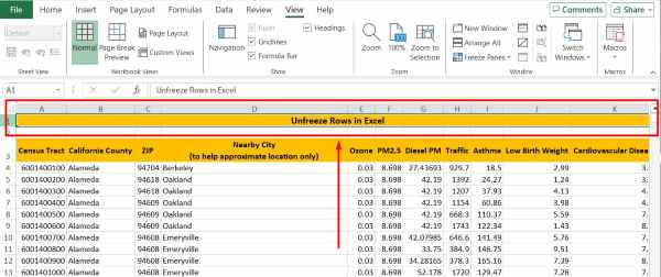 how to unfreeze panes in excel