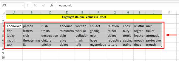 how to highlight unique values in excel