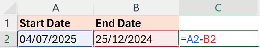 date subtraction excel
