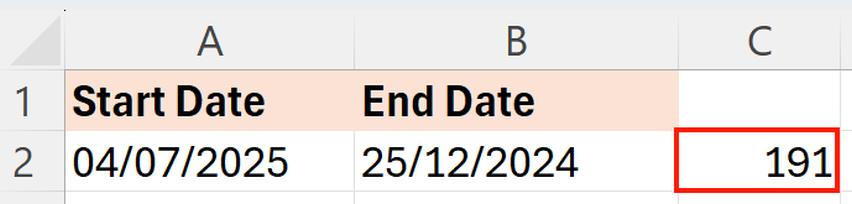 how to subtract one date from another excel
