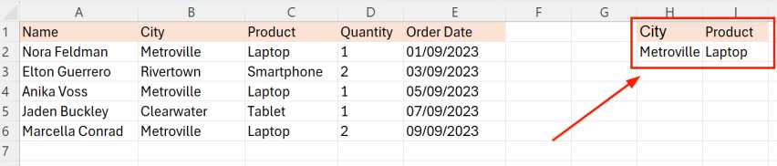 return excel rows that match criteria