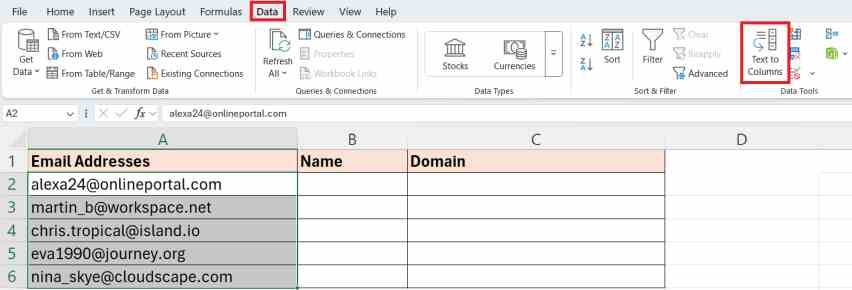 remove domain email addresses excel 
