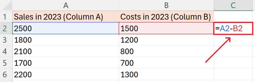 excel subtract two columns
