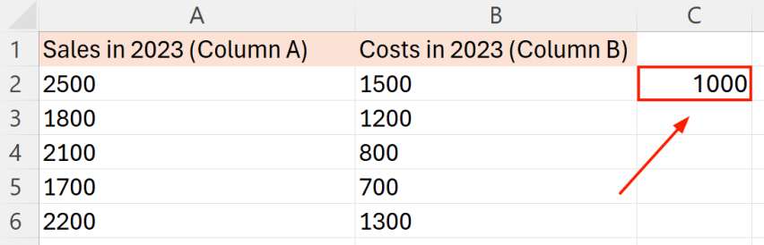 excel how to subtract one column from another
